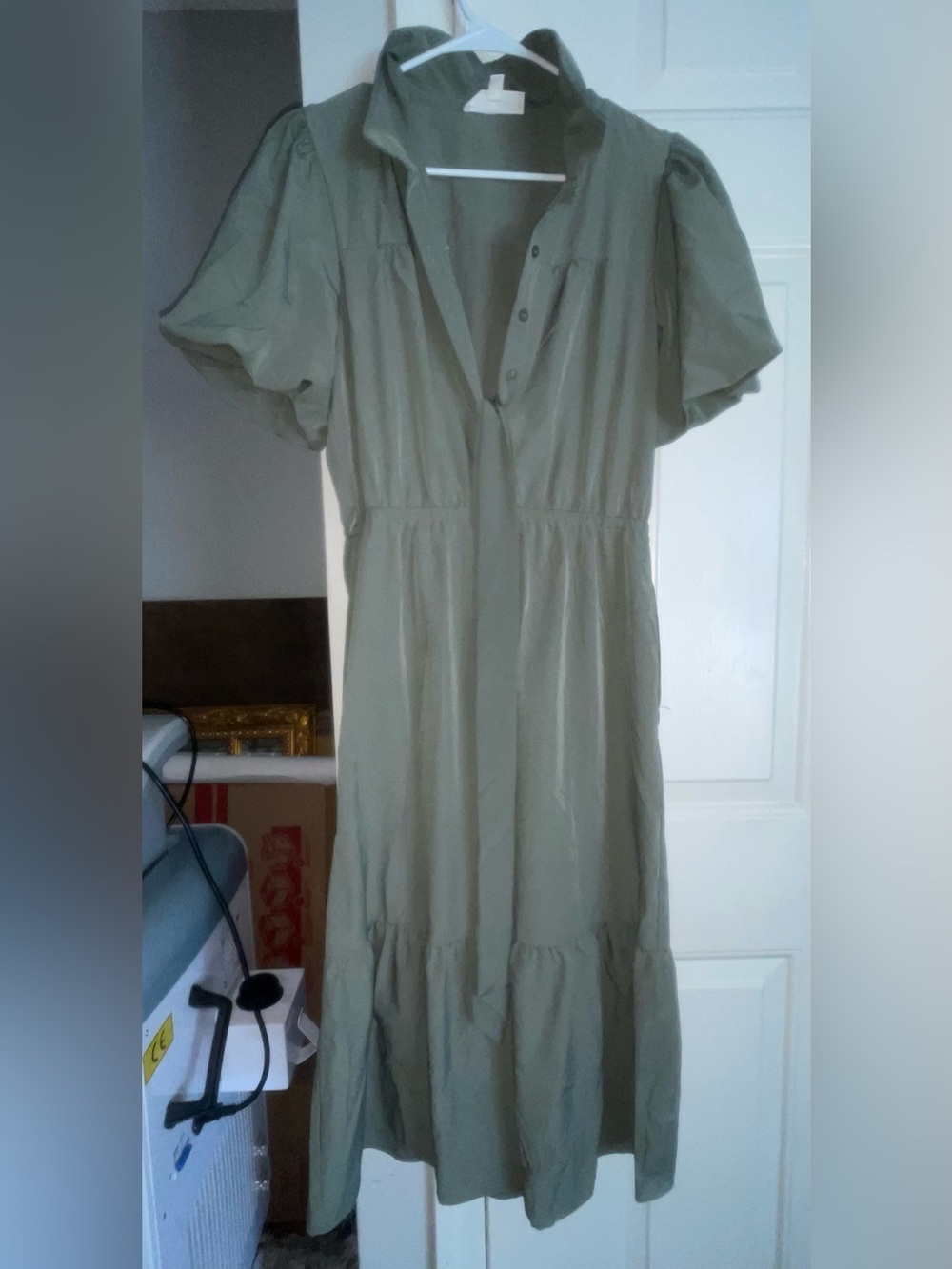 Lucky Brand Women's Sage Green Button-Front Tiered Dress
